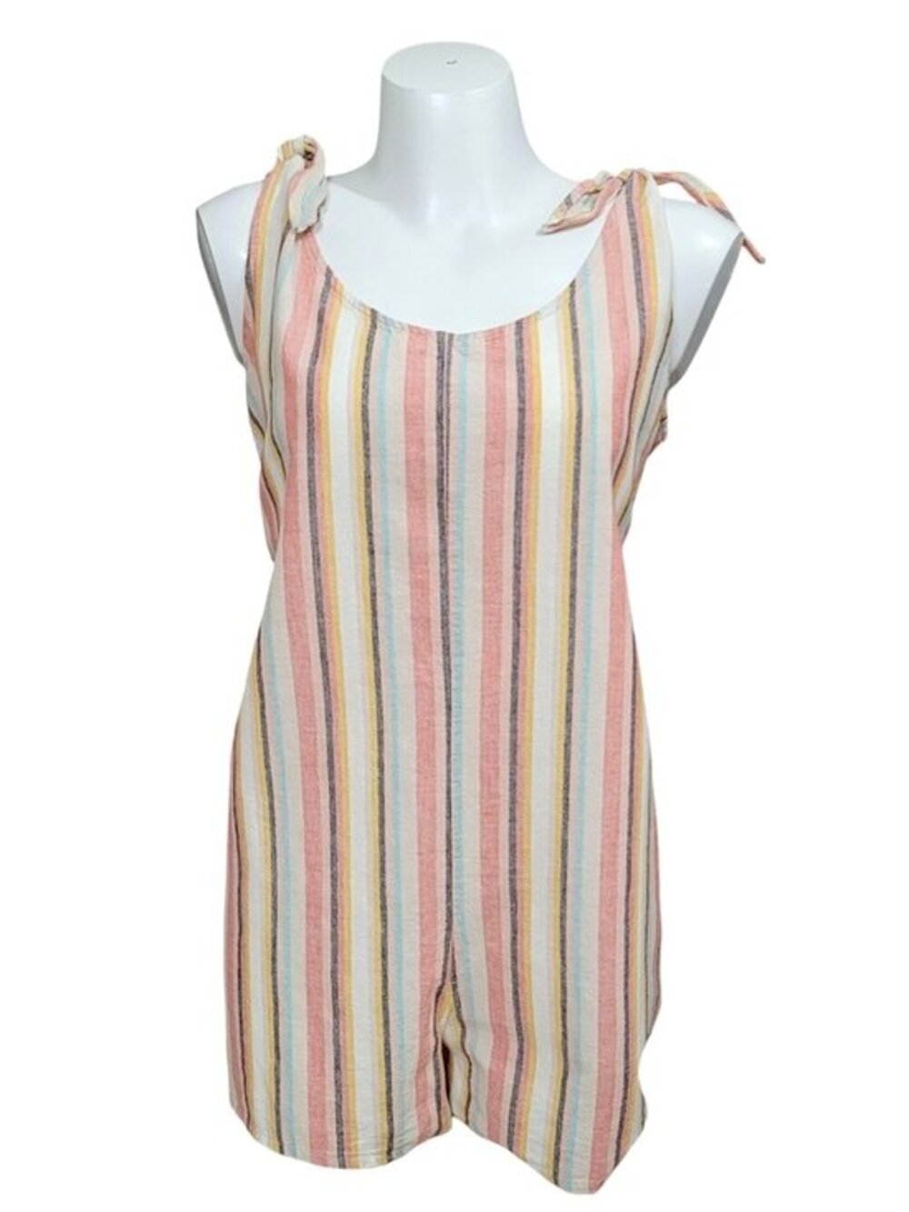 Madewell Cotton Rainbow Stripe Tie-Strap Oversize Casual Romper XL